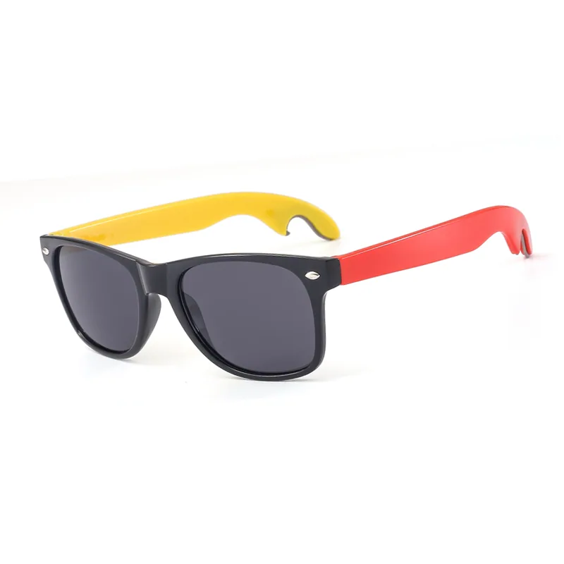 Angled side view of bottle-opener sunglasses DM-574
