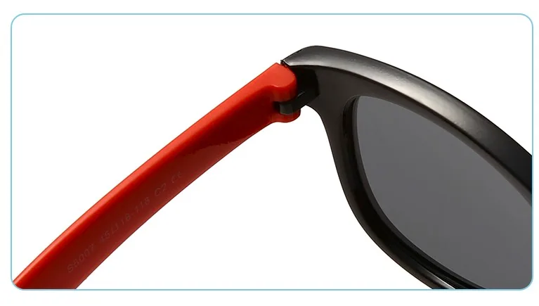 DMKIDS-S5007 compact square TPEE sunglasses temple and hinge detail